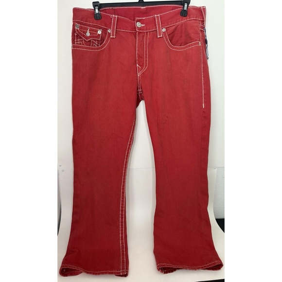 True Religion Section Flap Jeans  Size 34 Mens, Red & White Stitching Detail - Picture 1 of 9